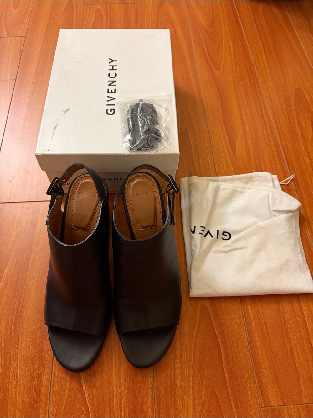 Givenchy Black Leather Open-Toe Slingback Sandal Booties Heels Size 40 EU